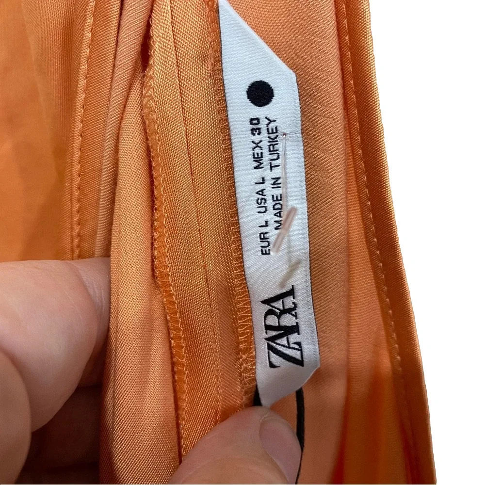 Zara satin effect dress NWT orange 🍊 large - Picture 2 of 6